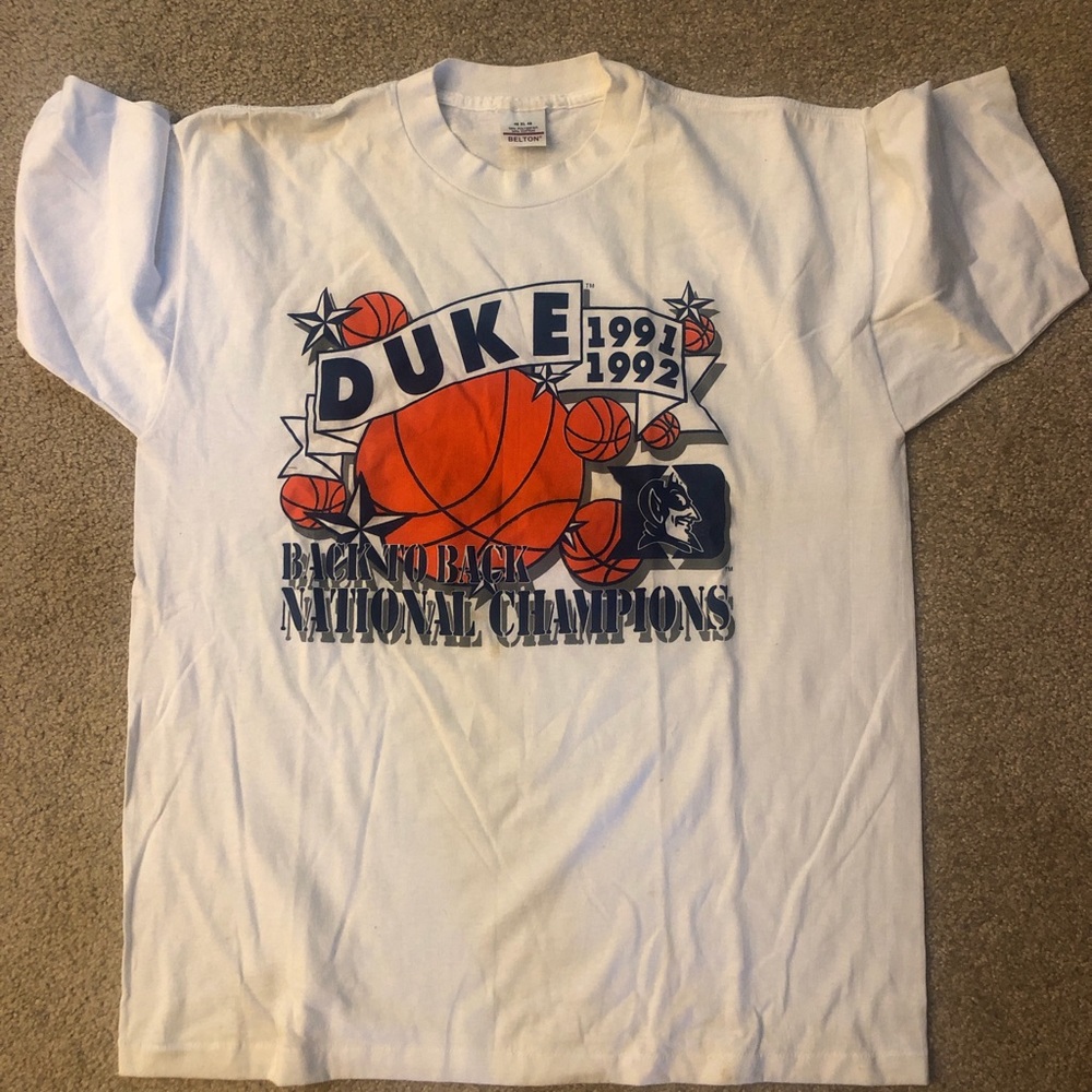 Vintage Duke 1991-1992 National Champions Basketball Tee - White & Orange